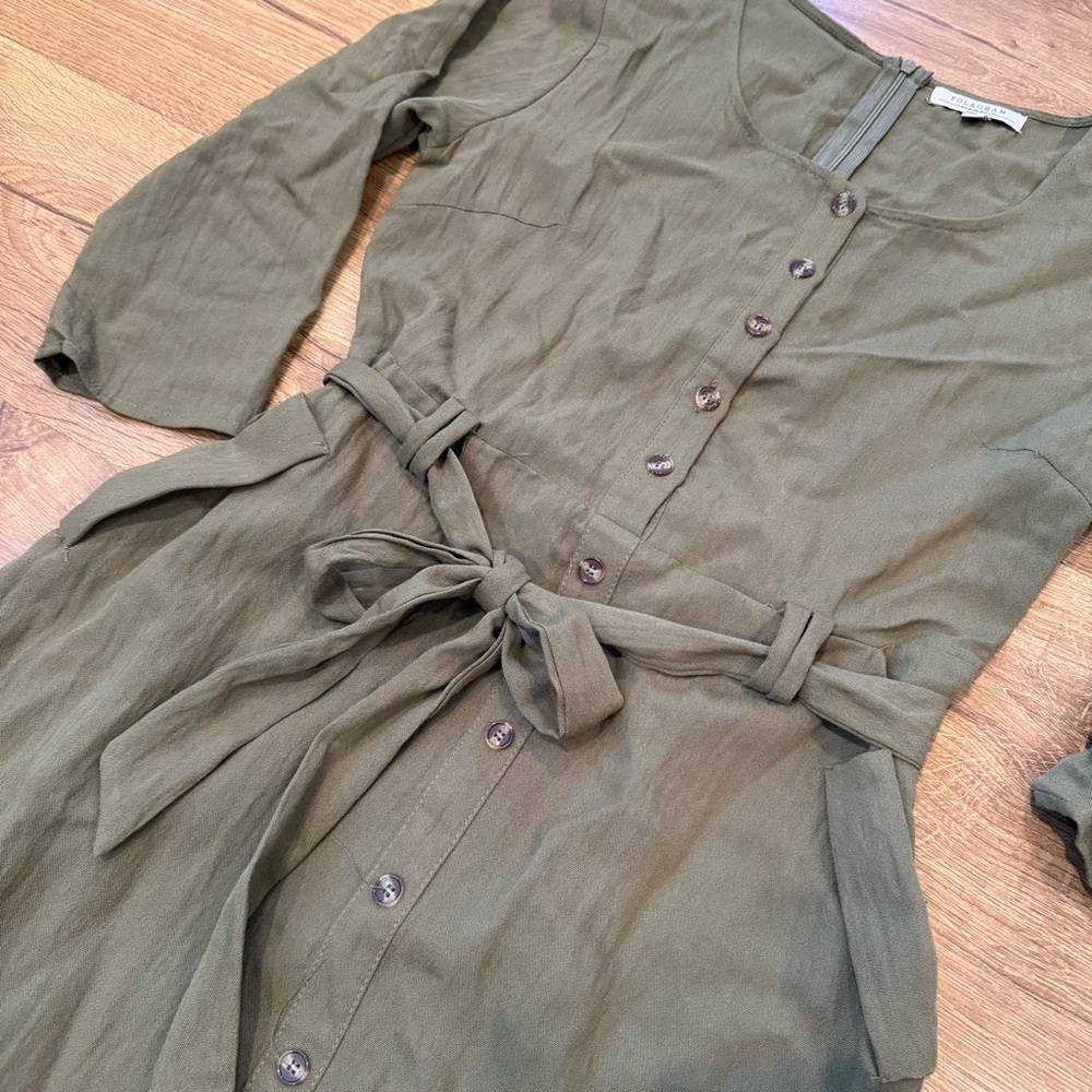 Olive Green Button-Down Dress. Polagram size small. Women’s.